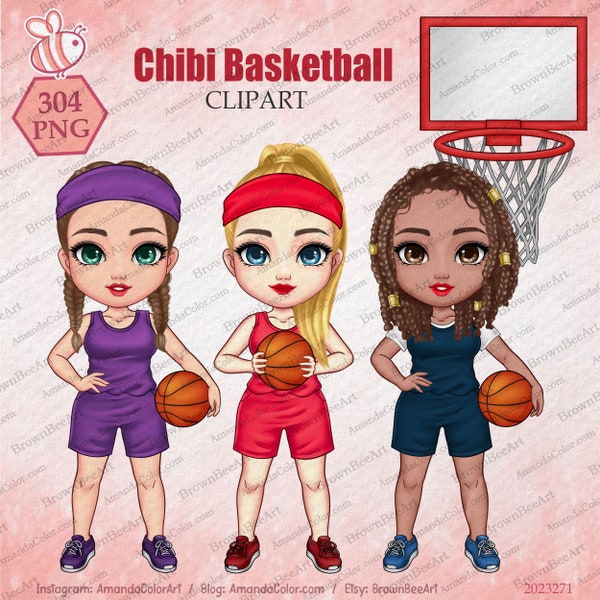 Chibi Hoops Heroes Clipart, Basketball Clipart, Girlfriend clipart, Best friend clipart, sister clipart