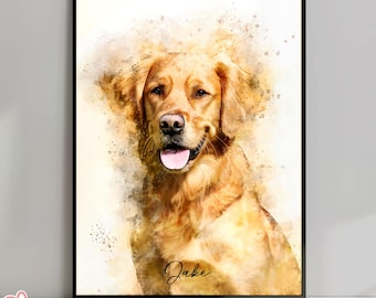 Custom Pet Portrait Watercolor, Personalized Dog Cat, Unique Painting of Dog, Cat, or Any Animal from Photo, Sympathy or Gift Art