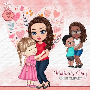 Mother’s day clipart, Love Mom Clipart, Daughter clipart, Son clipart, Family clipart, Personalize Chibi