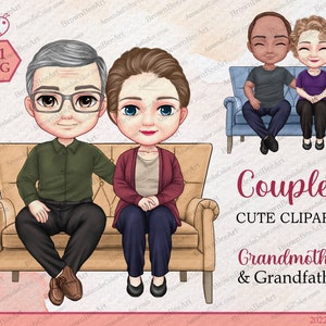 Old Couple Annoying Each Other clipart, Couple Chibi clipart, Grandparents clipart, Elderly couple, Grandpa and Grandma, personalized png