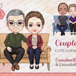 Old Couple Annoying Each Other clipart, Couple Chibi clipart, Grandparents clipart, Elderly couple, Grandpa and Grandma, personalized png