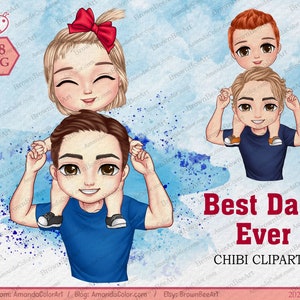 Best Dad Ever clipart, Cute clipart, Father's day clipart, Dad and baby clipart, first Dad clipart, chibi clipart