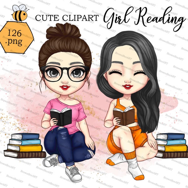 Girl Reading Clipart, Cute clipart, Selfcare Stay at Home, Study, Girl Reading Book, Bookworm clipart, book lover clipart