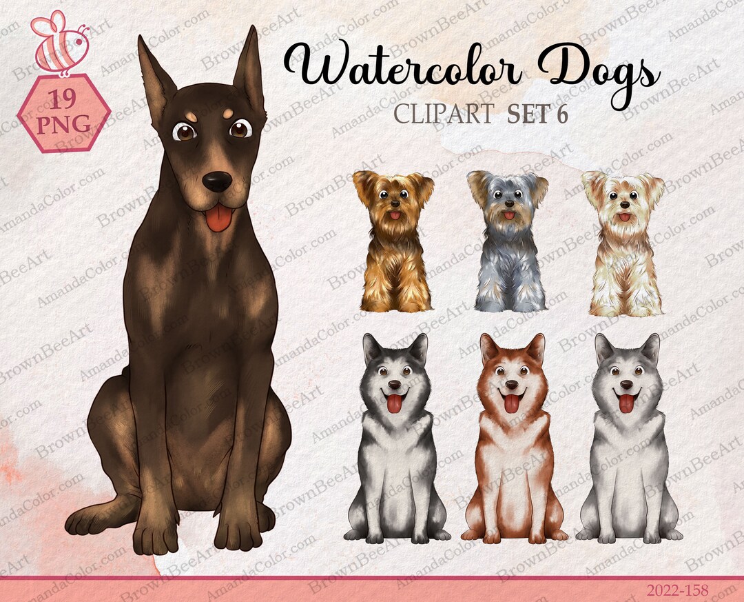 Buy Watercolor Dog Clipart Set: Malamute, Doberman, Yorkie (digital  Download) Online in India - Etsy, image size:1080x873