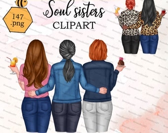 Soul sisters clipart, best friend clipart, Mother and Daughter clipart, cocktail, Bestie clipart, Sisters clipart, Personalized Illustration