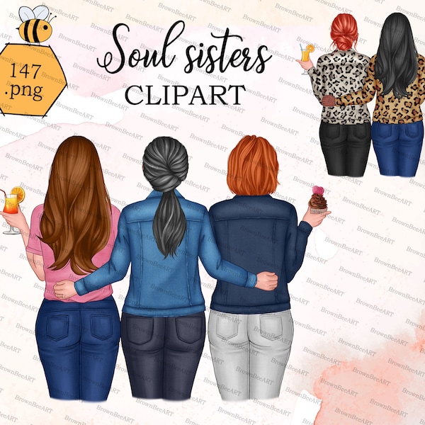 Soul sisters clipart, best friend clipart, Mother and Daughter clipart, cocktail, Bestie clipart, Sisters clipart, Personalized Illustration