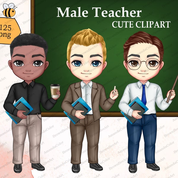 Male Teacher Clipart, Cute clipart, Back to School, School Clipart, Business Casual, Teacher's Day, Office Clipart