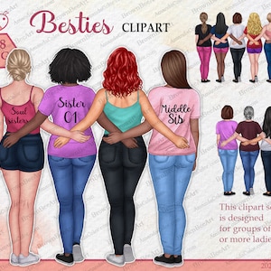 Bestie clipart, Girl clipart, Best friends forever clipart, Soul sisters clipart, Mother and Daughters, Personalized Illustration
