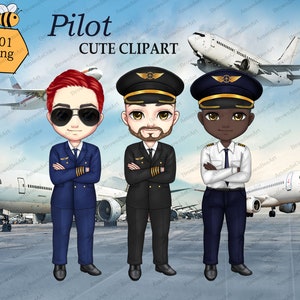 Pilot Clipart, süße Clipart, Flughafen Clipart, Flugzeug Clipart, Reise Clipart, Mann Clipart, bester Freund, Vater und Sohn, Chibi Clipart