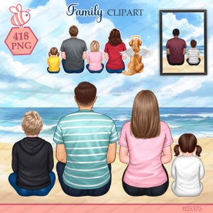 Family Portrait with Pets, Family Clipart, Sitting Family, Father clipart, Mother clipart, Father&#39;s day Gifts, Personalized Gift for Family