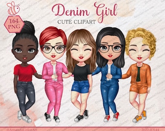 Cute clipart, Denim girl clipart, Soul Sisters clipart, Best friends clipart, Personalized clipart, Bestie clipart