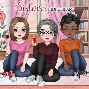 Sisters clipart, Bestie clipart, girl custom, Best friends clipart, Female clipart, Mother&#39;s Day clipart, PNG files