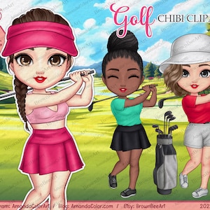 Girl playing Golf, Golf clipart, Sports Clipart, Woman clipart, Chibi clipart, Girlfriend clipart, Best friend clipart, Sisters clipart