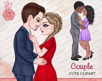 Cute Couple clipart, Valentine's Day clipart, Love Couple Clip Art, Girlfriend, Boyfriend, Wedding clipart, Personalized Couple clipart