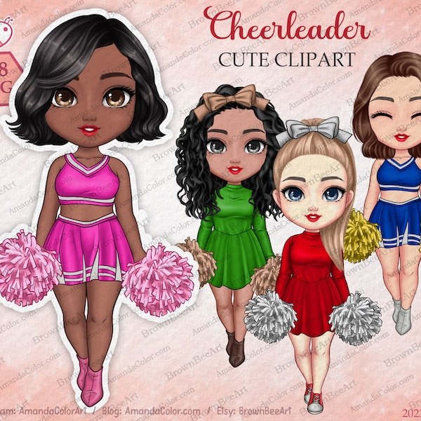 Cheerleader Girl Clipart, Sports Team, Junior Cheerleaders, uniformes School Girls, Chibi clipart, clipart soeurs, clipart ami