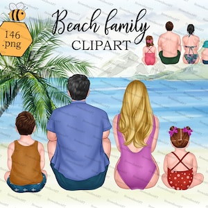 Family Beach Custom Clipart, Family Clipart, Sitting Family, Father clipart, Mother clipart, Summer Clipart, Big Family