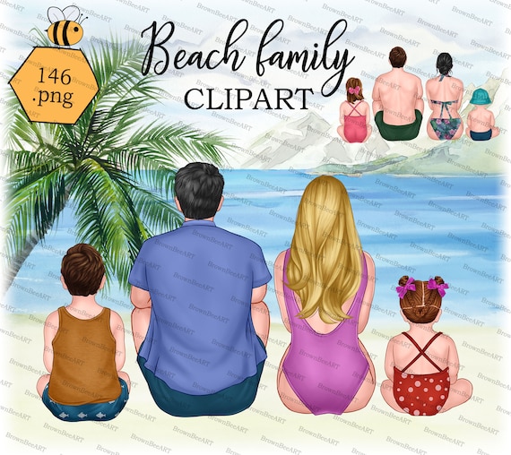Family Beach Custom Clipart Family Clipart Sitting Family | Etsy