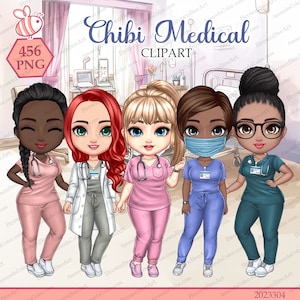 Chibi Medical Clipart, HealthCare Clipart, Chibi Hospital Clipart Bundle, Enfermeira clipart, Médico clipart, Hospital Planner, Irmãs clipart