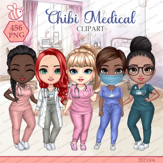 Chibi Medical Clipart Bundle: Nurse & Doctor Graphics (PNG)