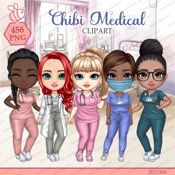 Chibi Medical Clipart, HealthCare Clipart, Chibi Hospital Clipart Bundle, Nurse clipart, Doctor clipart, Hospital Planner, Sisters clipart