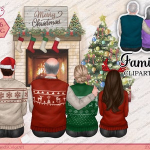 Christmas Family Clipart, Sitting Family, Custom Family Portrait, father clipart, mother clipart