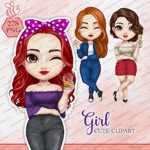 Clipart fille, clipart Chibi, meilleur ami clipart, clipart soeur, bestie clipart, clipart cocktail, fichiers Png