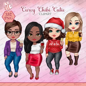 Curvy Chibi Cutie Clipart, Drinks clipart, Curvy Best Friend, Boss babe clipart, Plus Size Lady Clipart, Chibi clipart, Personalized chibi