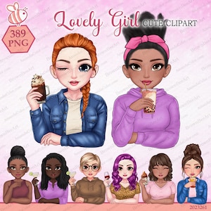 Vänner Clipart: Flickor med cocktails - 389 PNG-element (digital nedladdning)