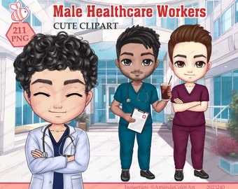 Männliche Krankenschwester Clipart: Krankenschwester, Pflegepuppe (digitaler Download)