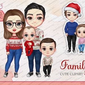 Clipart rodzinny, Słodkie clipart, Clipart świąteczny Sweter, Matka, Ojciec, Dzieci, Clipart niemowlęcy