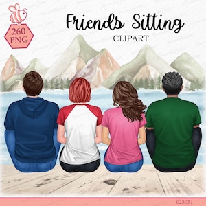 Friends sitting clipart, Hoodie, T-shirt, Best Friends Clipart, sibling clipart, family clipart, Couple clipart, digital clipart