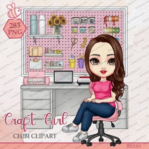 Craft Girl clipart, Crafting clipart, Planner Girl Clipart, Printer Clipart, Crafting Room clipart, Boss Girl clipart, Business Casual