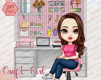 Craft Girl clipart, Crafting clipart, Planner Girl Clipart, Printer Clipart, Crafting Room clipart, Boss Girl clipart, Business Casual