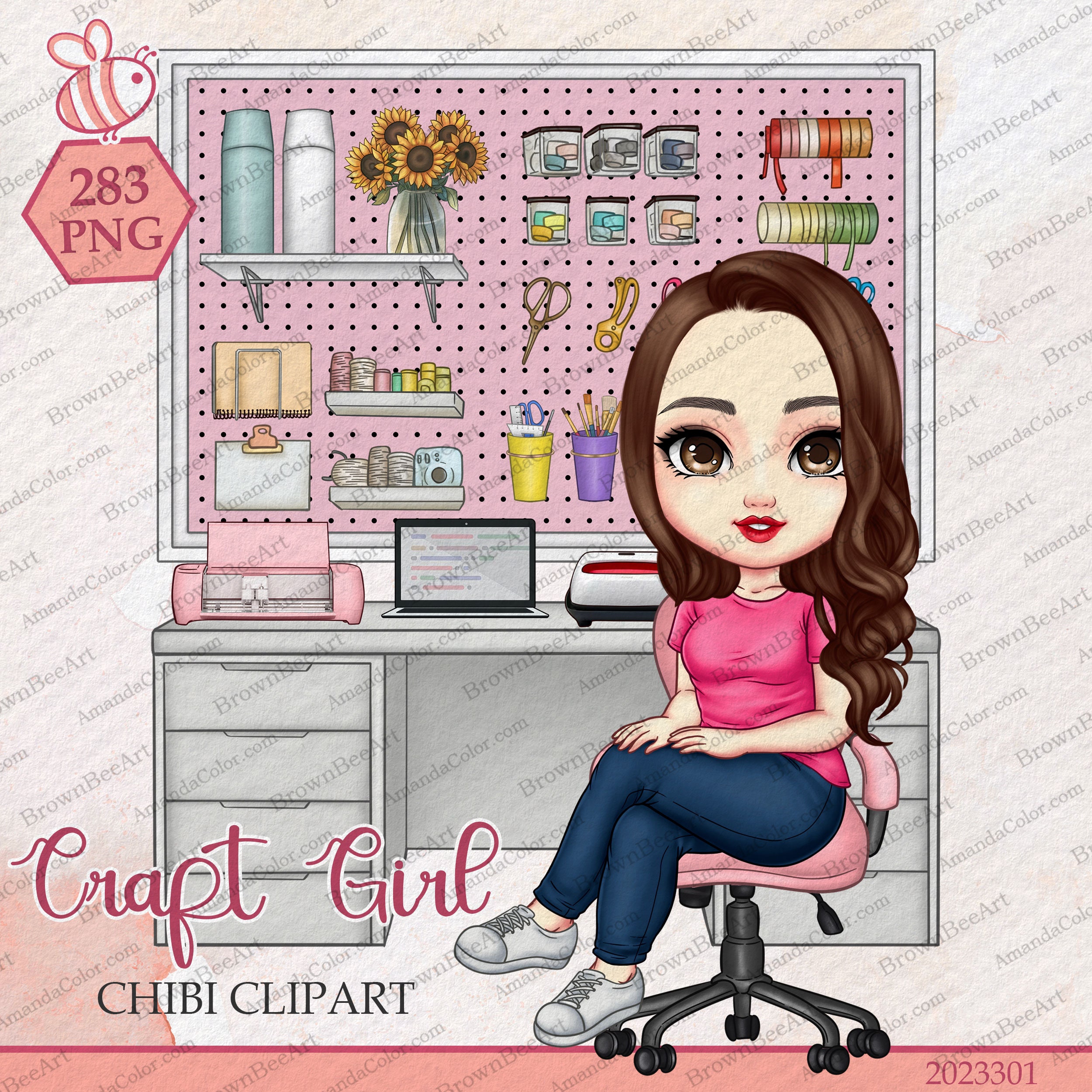 Craft Girl Clipart: Planner, Printer, \u0026 Craft Room Graphics (PNG) - Etsy  Israel, image size:2500x2500