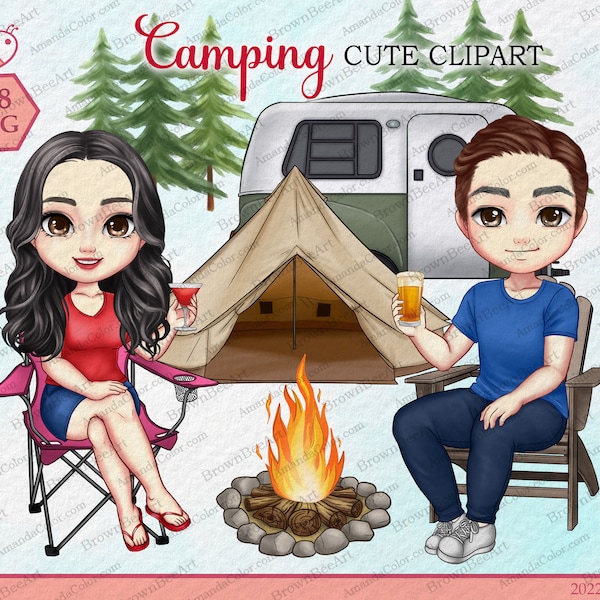 Camping clipart, Best friend clipart, Couple clipart, Outdoor clipart, Travel clipart, Customizable clipart, Valentine Day