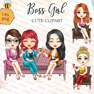 Boss Girl clipart, Business woman clipart, Cute clipart, Best friend clipart, Sister clipart, bestie clipart, Girl doll sitting clipart