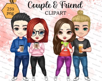 Clipart personalizado de pareja y amigos: Elementos de diseño DIY (Descarga digital)
