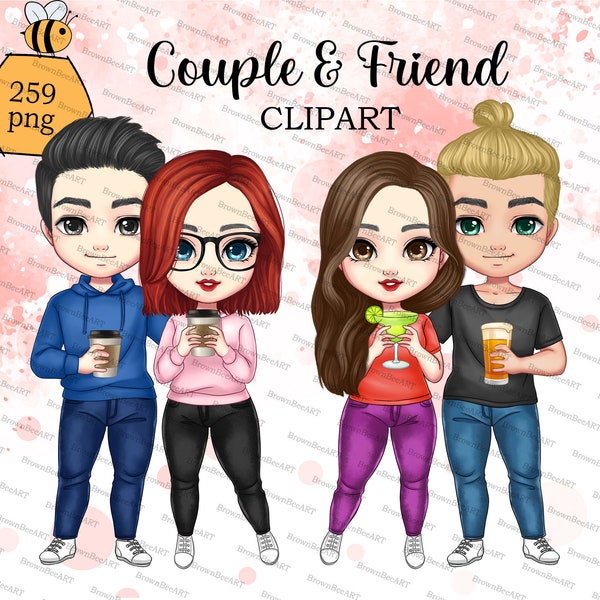 Couple clipart, Best friend clipart, Male and Female, Custom clipart, cocktail clipart
