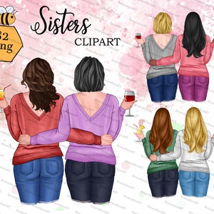 Sisters clipart, Friend clipart, Cocktail clipart, Bestie clipart, Best friends forever, Personalized Illustration, girl clipart