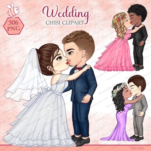 Wedding clipart, Couple clipart, Bride Clipart, Marriage Clipart, Wedding Party, Chibi clipart