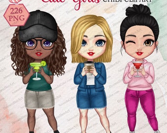 Cute Girl clipart, Best friend clipart, Sister clipart, bestie clipart, Custom clipart, cocktail clipart
