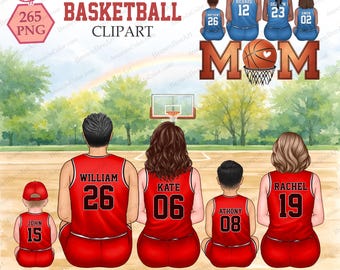 Imágenes prediseñadas de equipos y familias aficionadas al baloncesto: Gráficos deportivos para crear tú mismo (Descarga digital)