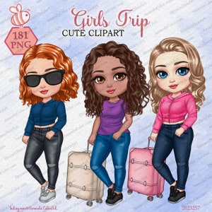 Girls Trip clipart, koffer clipart, leuke clipart, beste vriend clipart, zus clipart, bestie clipart, gepersonaliseerde Chibi clipart