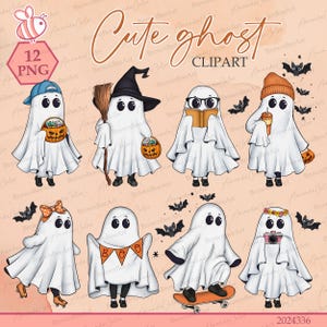 Chibi Ghost, Cute ghost Clipart, Halloween clipart, Ghost Png, Halloween costume clipart, Autumn clipart, Fall png, Sublimation Designs