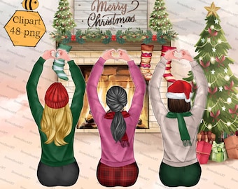 Christmas Girls Clipart: Friends PNG, 48 Files (Digital Download)