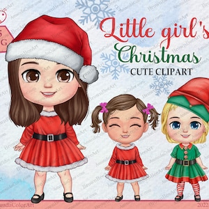 Little girl’s Christmas clipart, Cute clipart, Children clipart, girl clipart, Kids clipart, Daughter clipart, Grandkids clipart