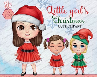 Little girl’s Christmas clipart, Cute clipart, Children clipart, girl clipart, Kids clipart, Daughter clipart, Grandkids clipart