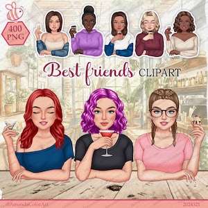 Best friends clipart, Customizable Coffee Ladies, Sister clipart, bestie clipart, cocktail clipart, Planner Girl, DIY and POD
