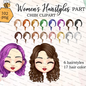 女性のヘアスタイル ちび パート 1、カスタム女性ヘアスタイル クリップアート、女の子のヘアスタイル クリップアート、ちび クリップアート、女の子のヘア クリップアート