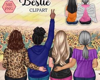 Clipart delle migliori amiche: illustrazione delle sorelle dell'anima (download digitale)